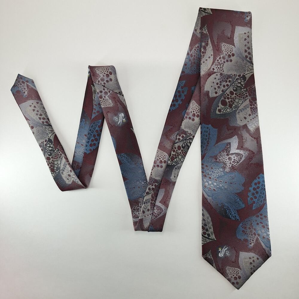Don Loper Beverly Hills Necktie Mens Maroon Red Blue Gray Floral Pattern Tie